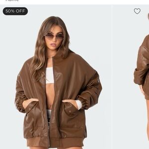 Brown Leather Bomber Jacket